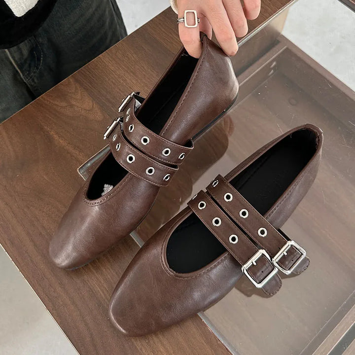 Muse & Valeur | Mary Jane Flats for Women in Black Leather
