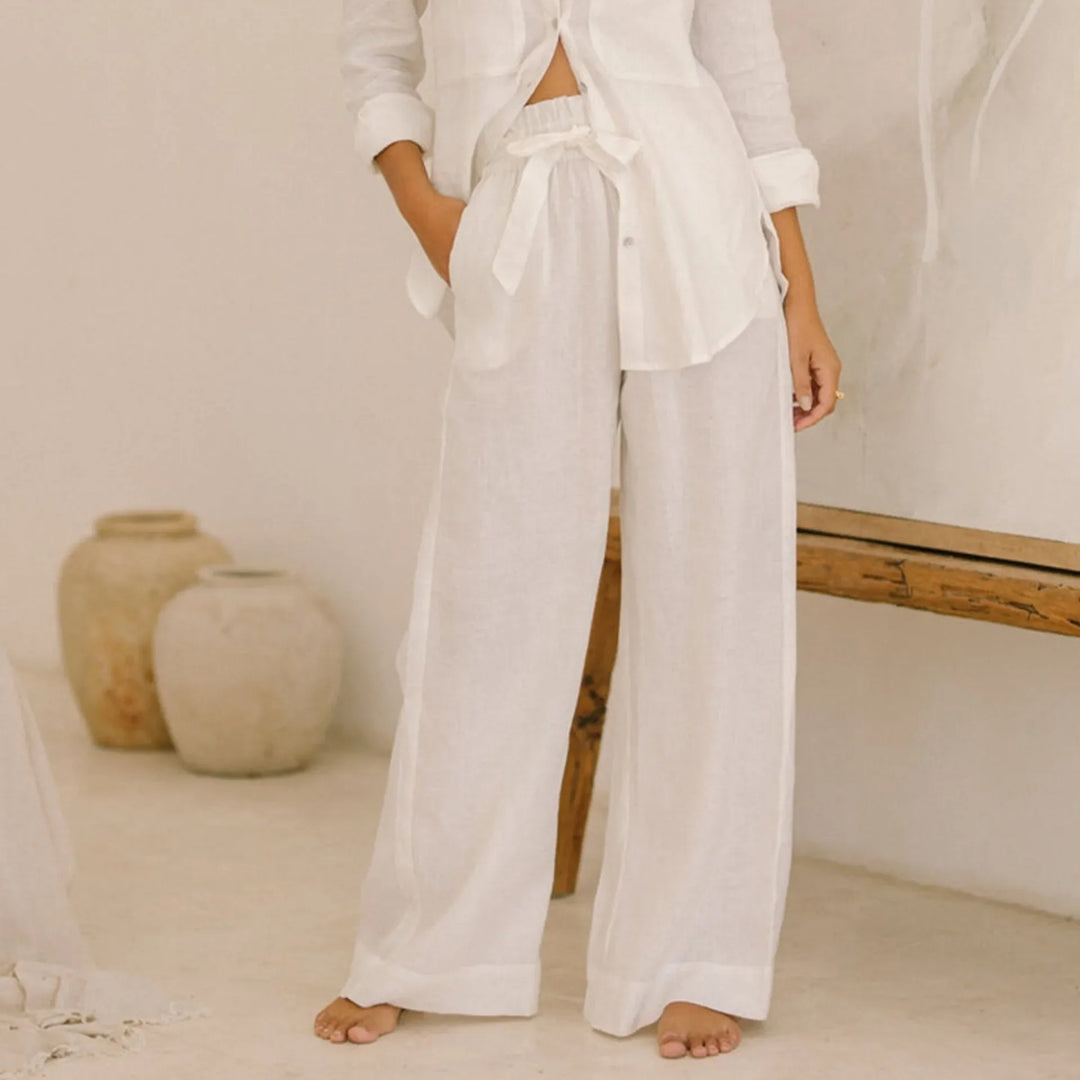 Muse & Valeur | Linen Wide Leg Pant for Women in Ruffle Style