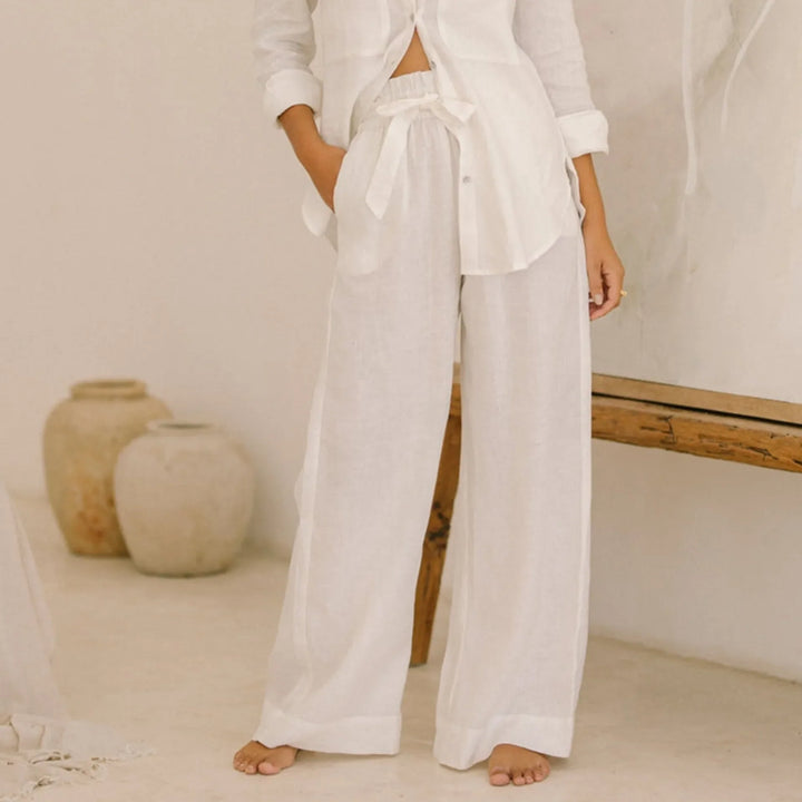 Muse & Valeur | Linen Wide Leg Pant for Women in Ruffle Style