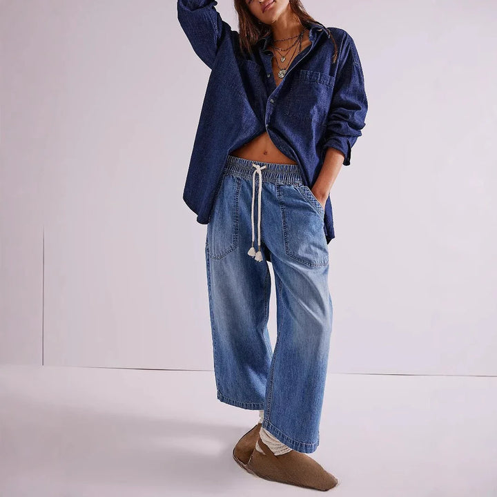 Muse & Valeur | Drawstring Jeans for Women in Denim Blue