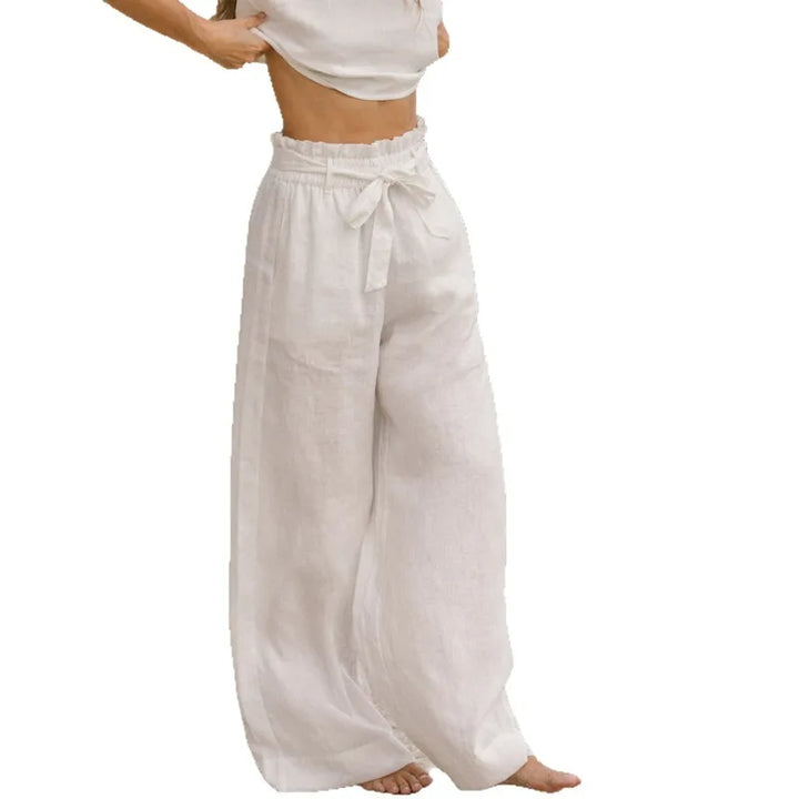 Muse & Valeur | Linen Wide Leg Pant for Women in Ruffle Style