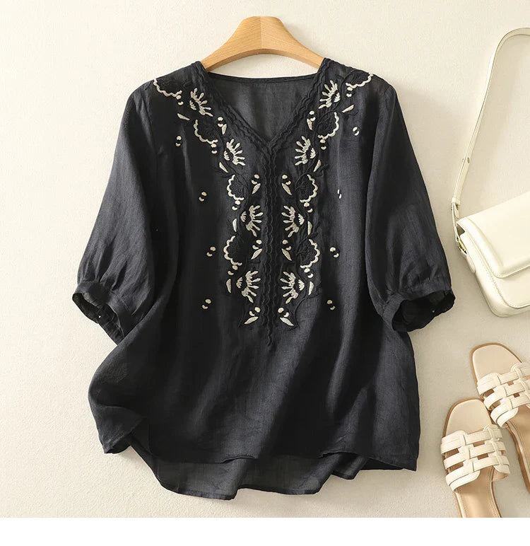 Muse and Valeur | V-Neck Cotton Blouse