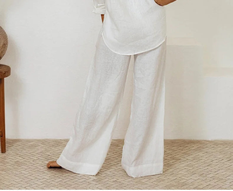 Muse & Valeur | Linen Wide Leg Pant for Women in Ruffle Style