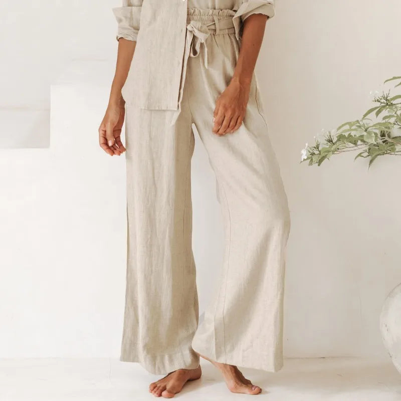 Muse & Valeur | Linen Wide Leg Pant for Women in Ruffle Style