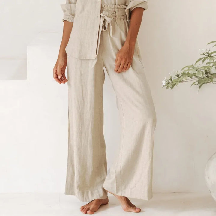 Muse & Valeur | Linen Wide Leg Pant for Women in Ruffle Style