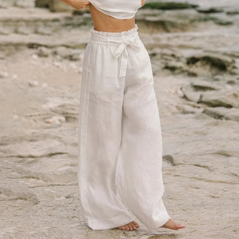 Muse & Valeur | Linen Wide Leg Pant for Women in Ruffle Style