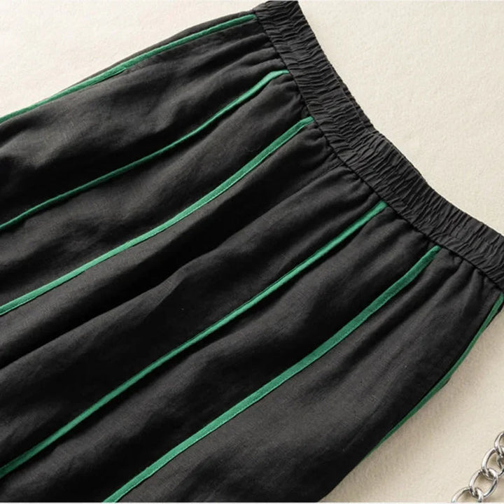 Muse & Valeur | Green Stripe Linen Wide Leg Pant