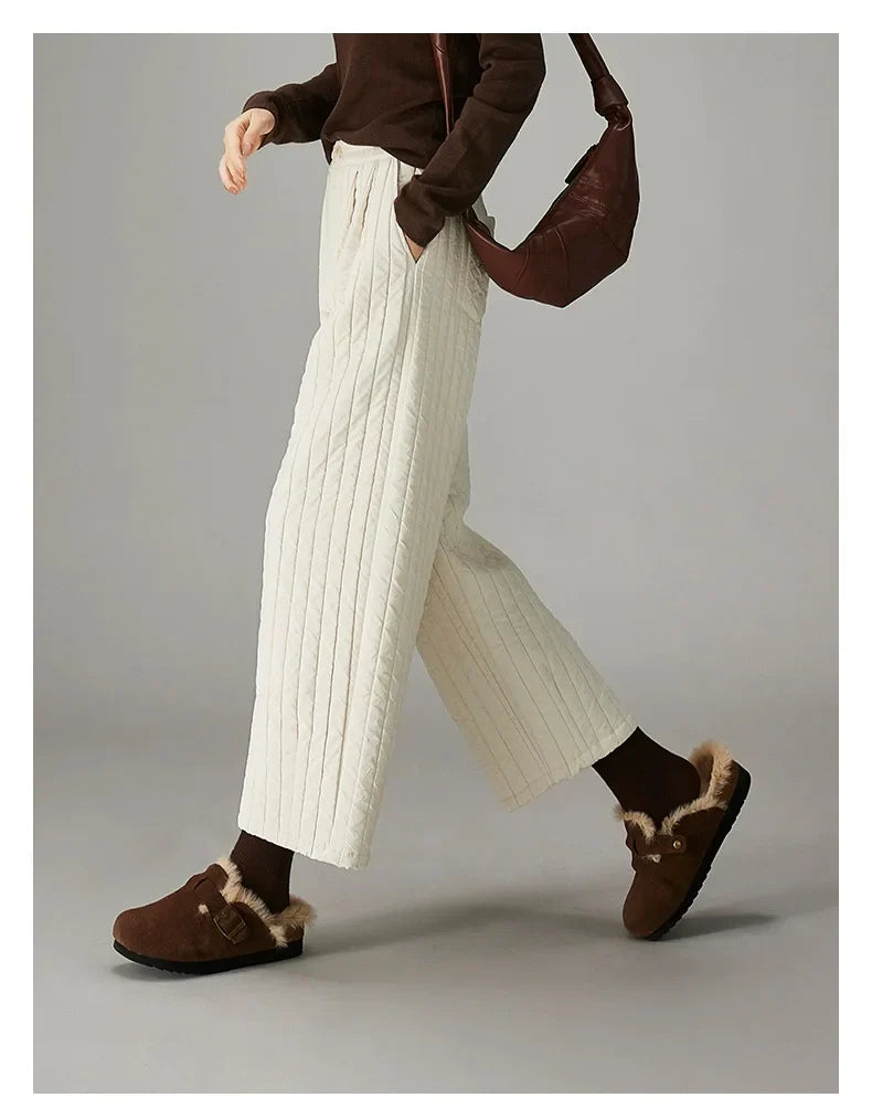 Muse & Valeur | Cotton Wide-Leg Pants for Women in Beige