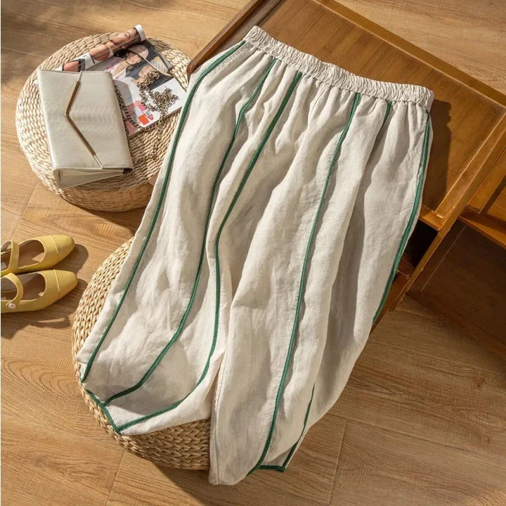 Muse & Valeur | Green Stripe Linen Wide Leg Pant
