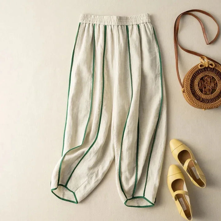 Muse & Valeur | Green Stripe Linen Wide Leg Pant