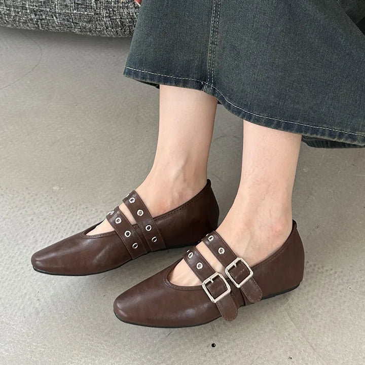 Muse & Valeur | Mary Jane Flats for Women in Black Leather