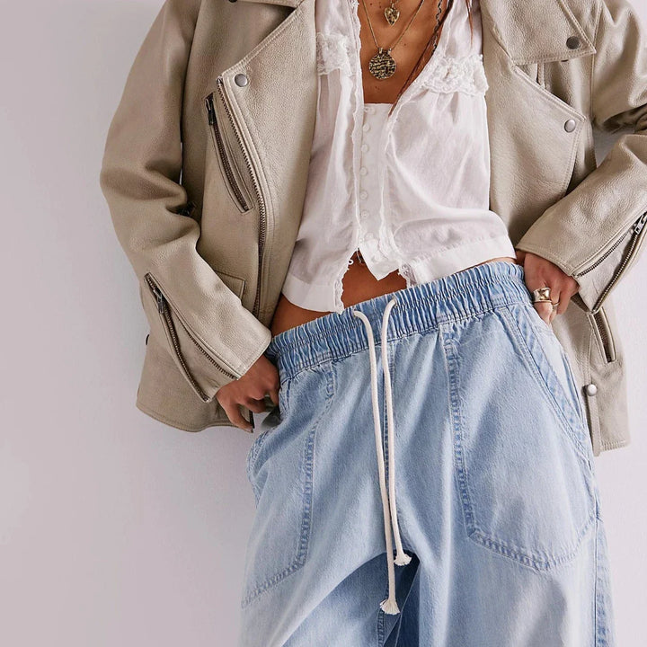 Muse & Valeur | Drawstring Jeans for Women in Denim Blue