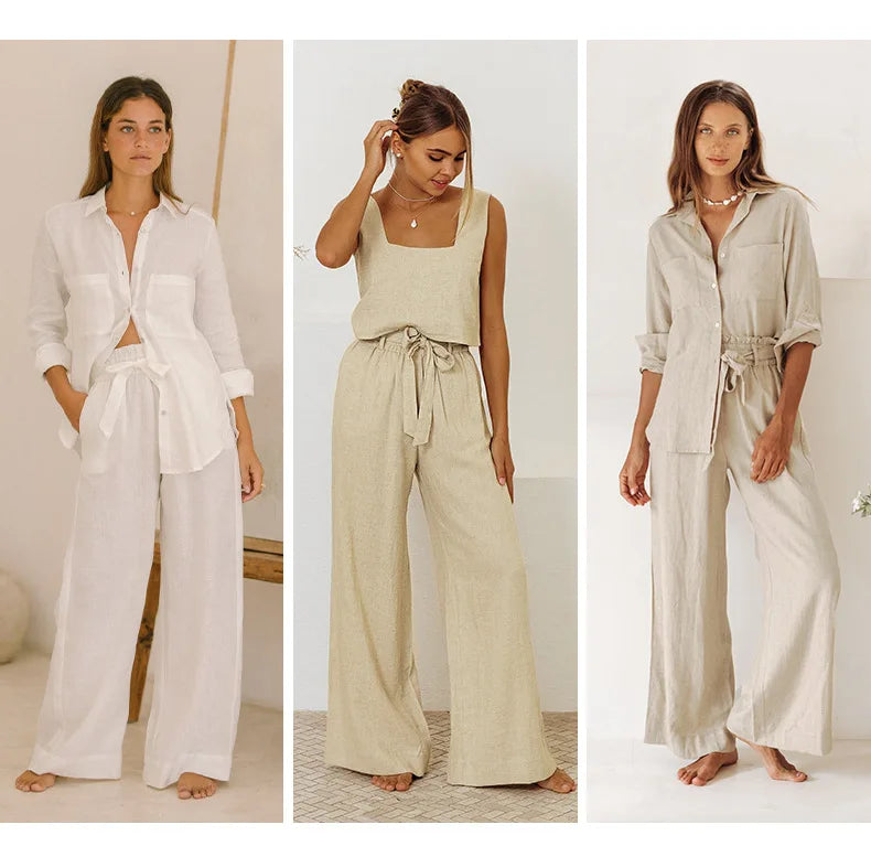 Muse & Valeur | Linen Wide Leg Pant for Women in Ruffle Style