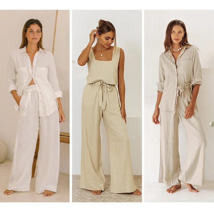 Muse & Valeur | Linen Wide Leg Pant for Women in Ruffle Style
