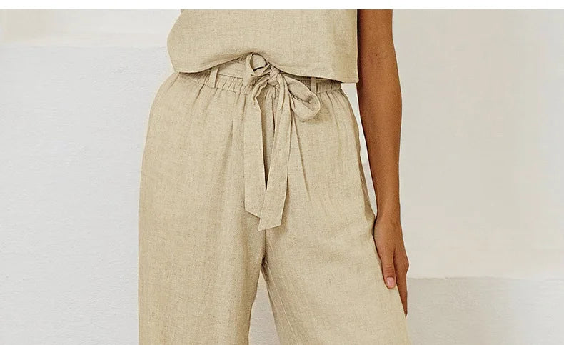 Muse & Valeur | Linen Wide Leg Pant for Women in Ruffle Style