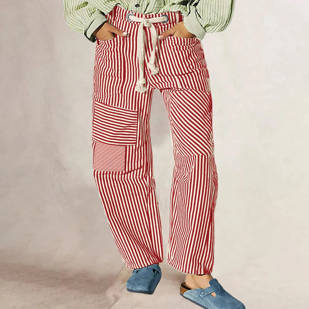Muse & Valeur | Stripe Pant for Women in Lightweight Fabric, Relaxed Fit, Navy