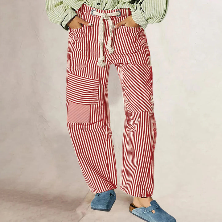 Muse & Valeur | Stripe Pant for Women in Lightweight Fabric, Relaxed Fit, Navy