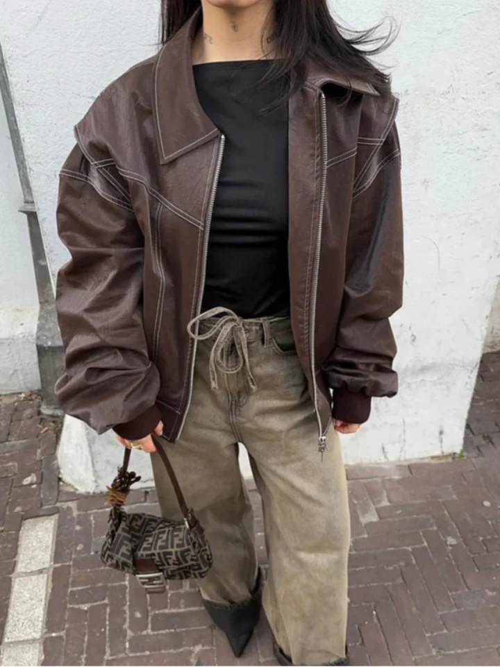 Muse and Valeur | Oversized Leather Bomber Jacket