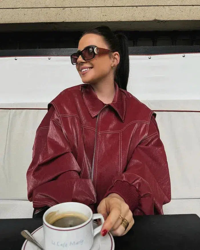 Muse and Valeur | Glossy vegan leather bomber jacket