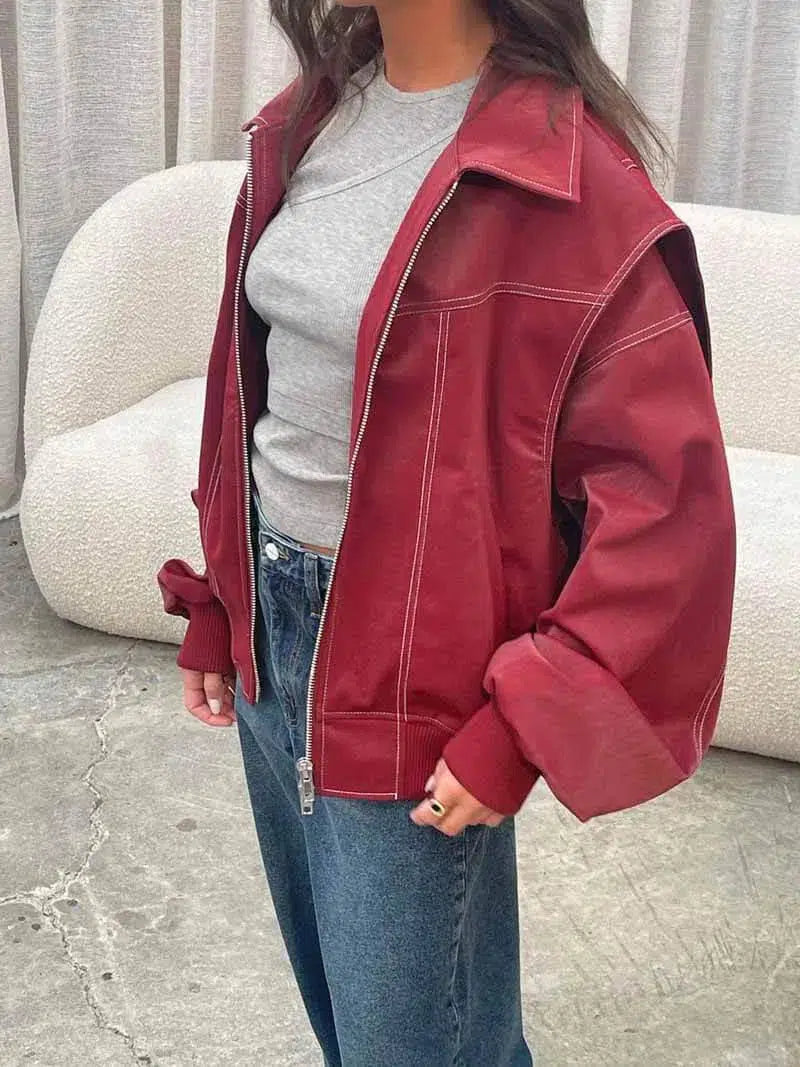 Muse and Valeur | Glossy vegan leather bomber jacket