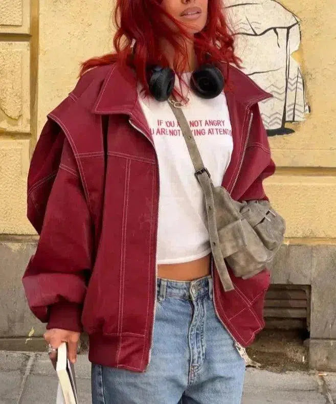 Muse and Valeur | Glossy vegan leather bomber jacket