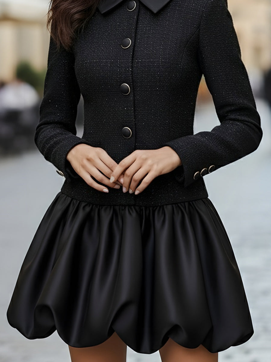 Muse & Valeur | Tweed And Satin Bubble Hem Dress