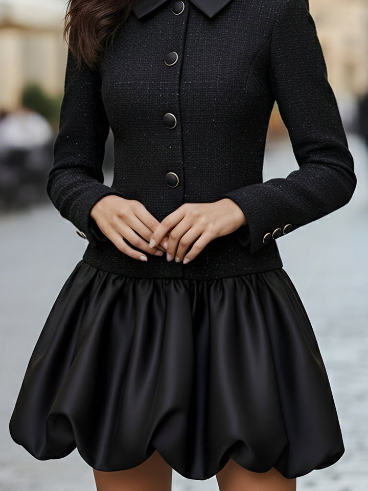 Muse & Valeur | Tweed And Satin Bubble Hem Dress