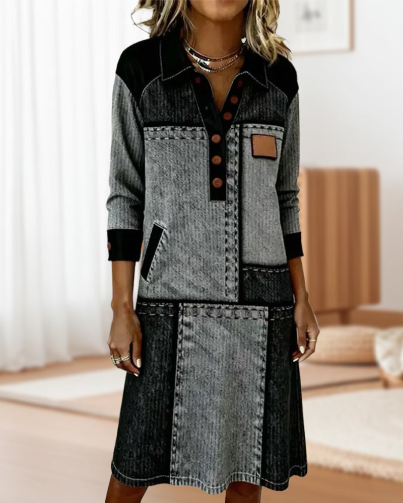 Muse and Valeur | Dress | Button, Flip, V-neck, Color Block
