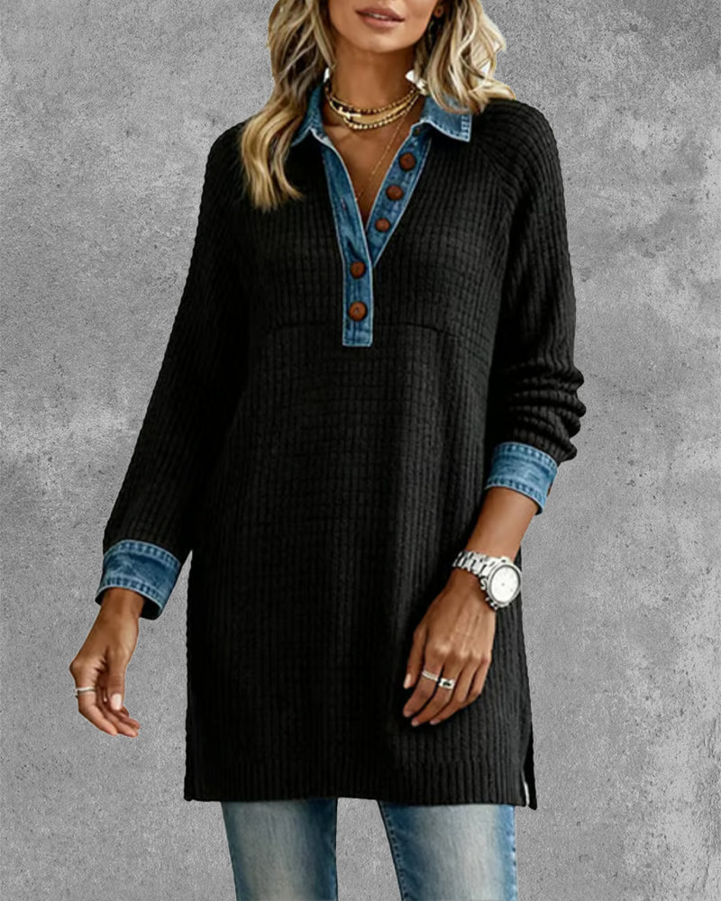 Muse and Valeur | Top with Collar and Contrast Insert