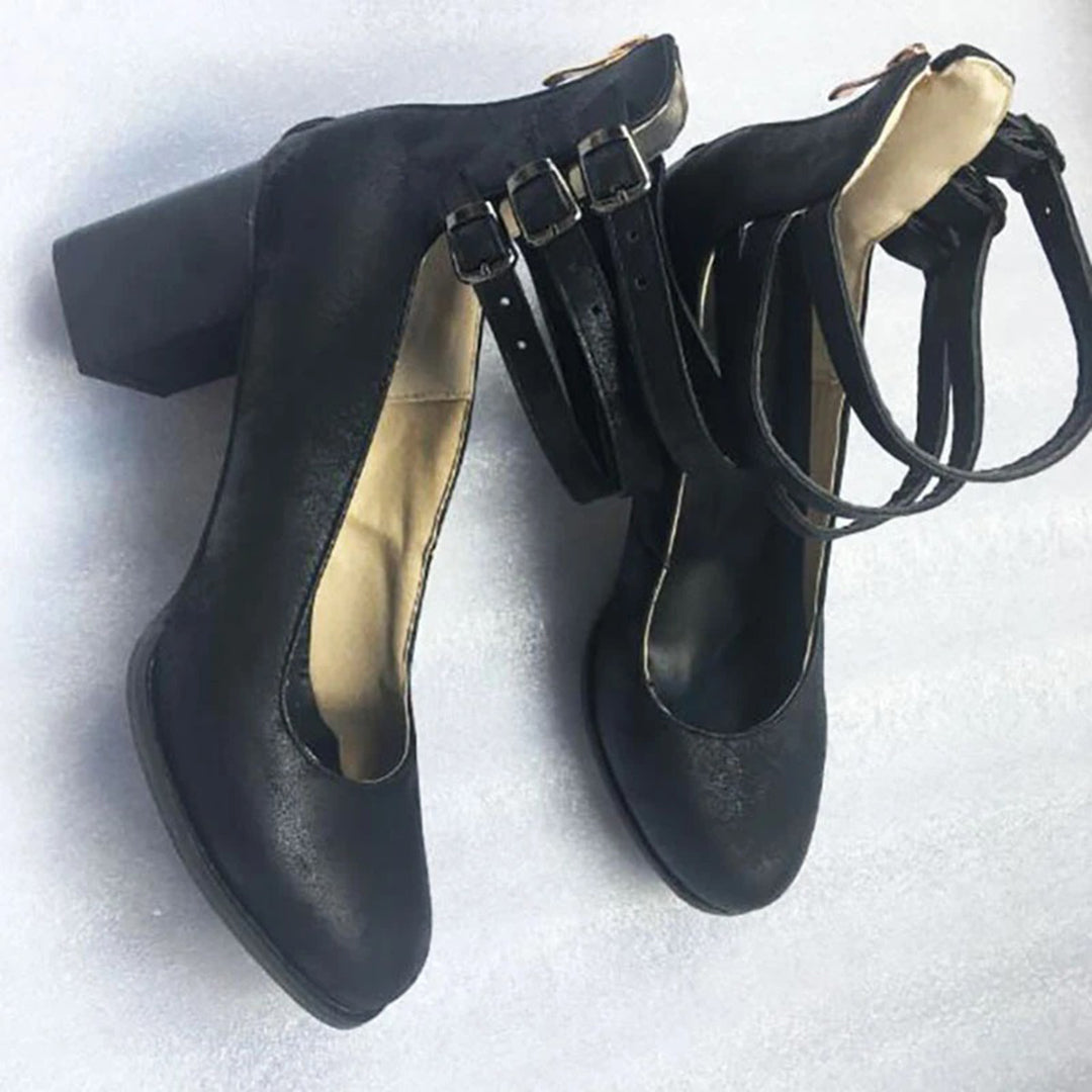Muse & Valeur | Vintage Summer Heels for Women, Ankle Strap, Closed Toe