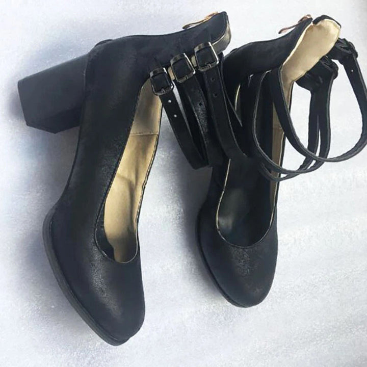 Muse & Valeur | Vintage Summer Heels for Women, Ankle Strap, Closed Toe