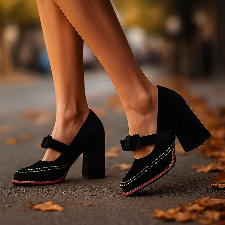 Muse & Valeur | Block Heels for Women in Black Leather