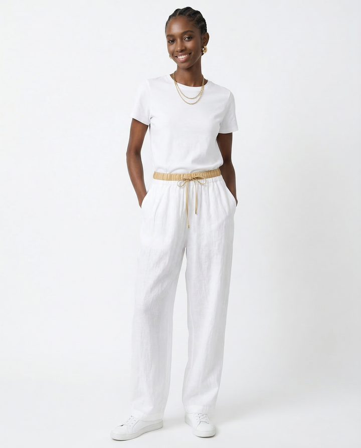 Muse & Valeur | Linen Trousers for Women in Natural Fit, Beige