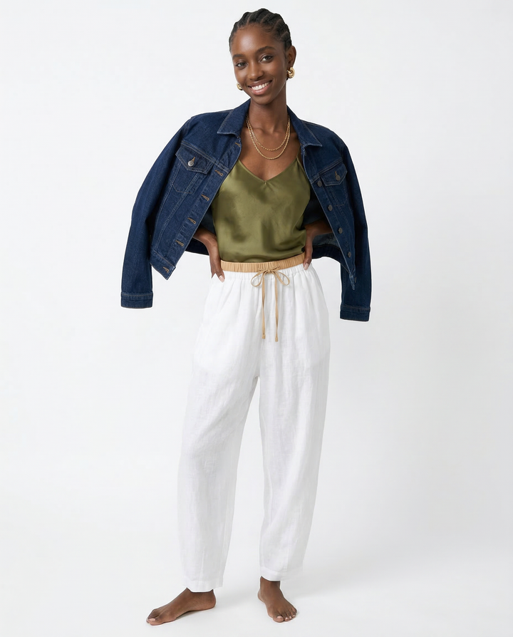 Muse & Valeur | Linen Trousers for Women in Natural Fit, Beige