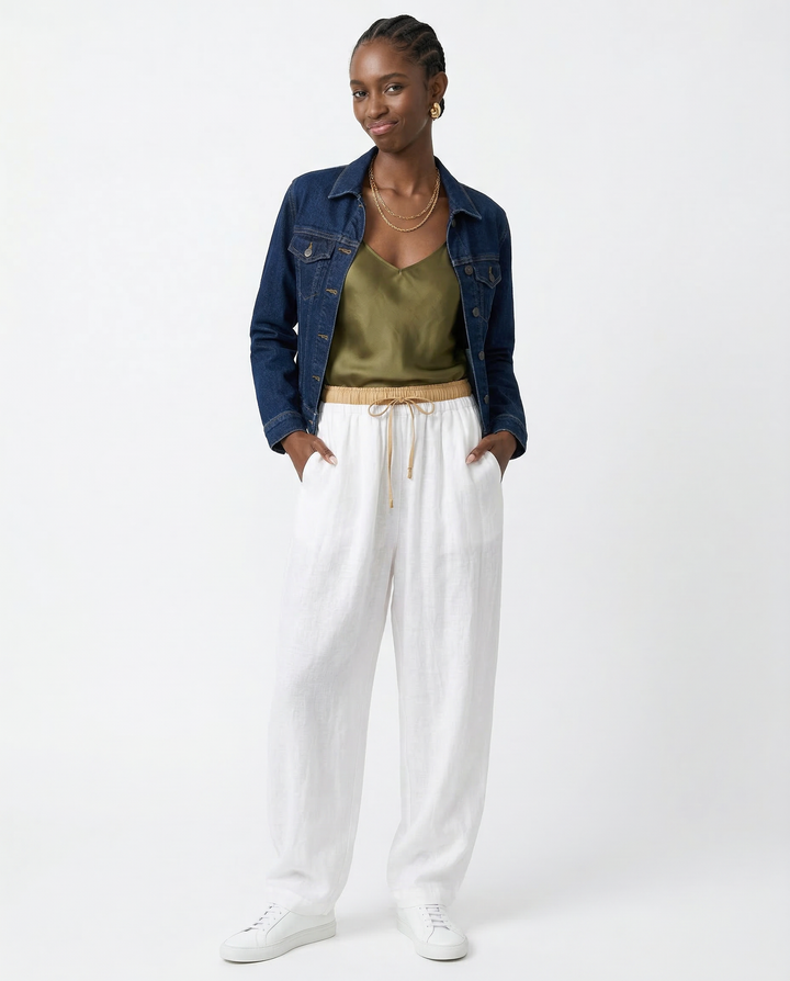 Muse & Valeur | Linen Trousers for Women in Natural Fit, Beige