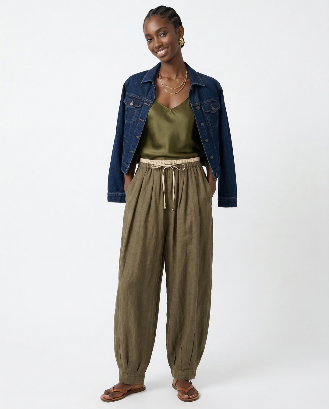 Muse & Valeur | Linen Trousers for Women in Natural Fit, Beige