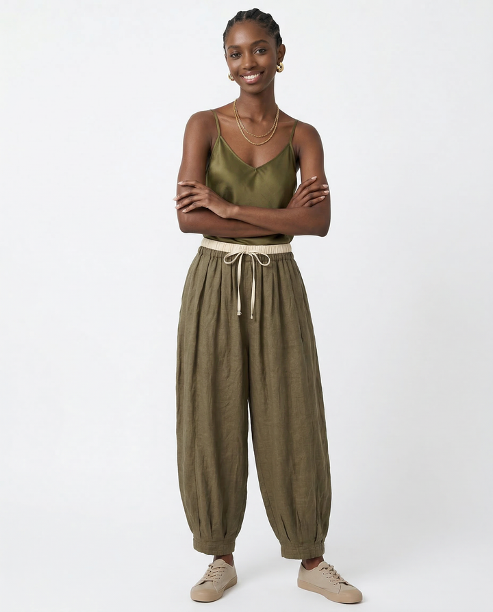 Muse & Valeur | Linen Trousers for Women in Natural Fit, Beige