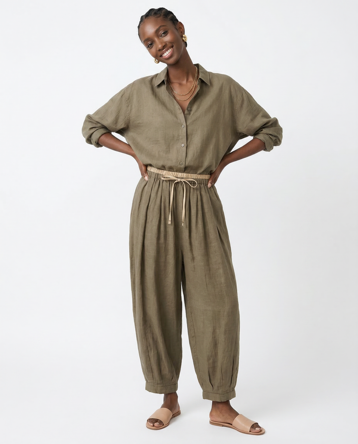 Muse & Valeur | Linen Trousers for Women in Natural Fit, Beige