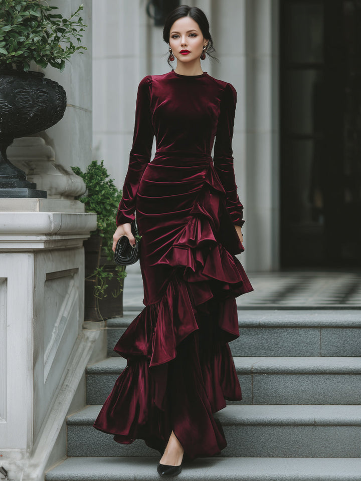 Muse & Valeur | Long Sleeve Ruffled Tier Evening Gown