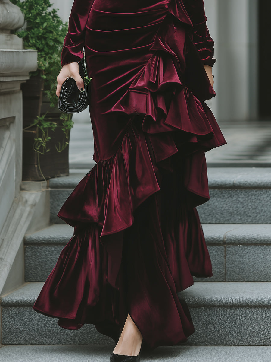 Muse & Valeur | Long Sleeve Ruffled Tier Evening Gown