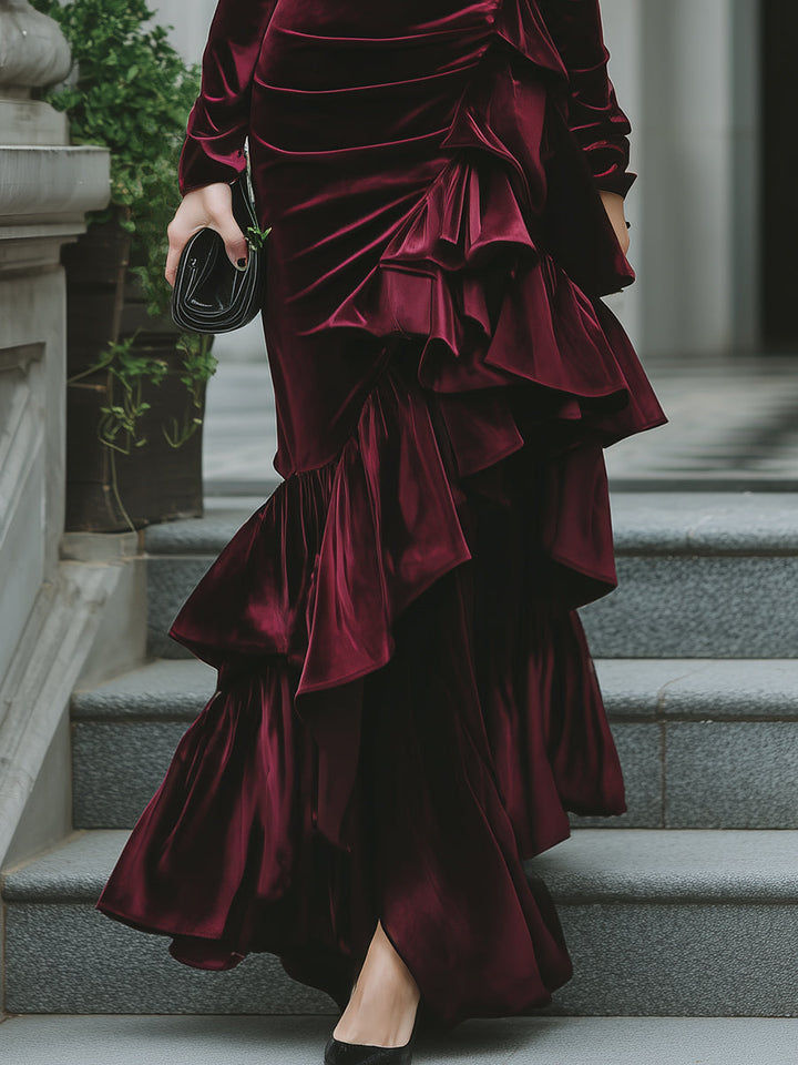 Muse & Valeur | Long Sleeve Ruffled Tier Evening Gown