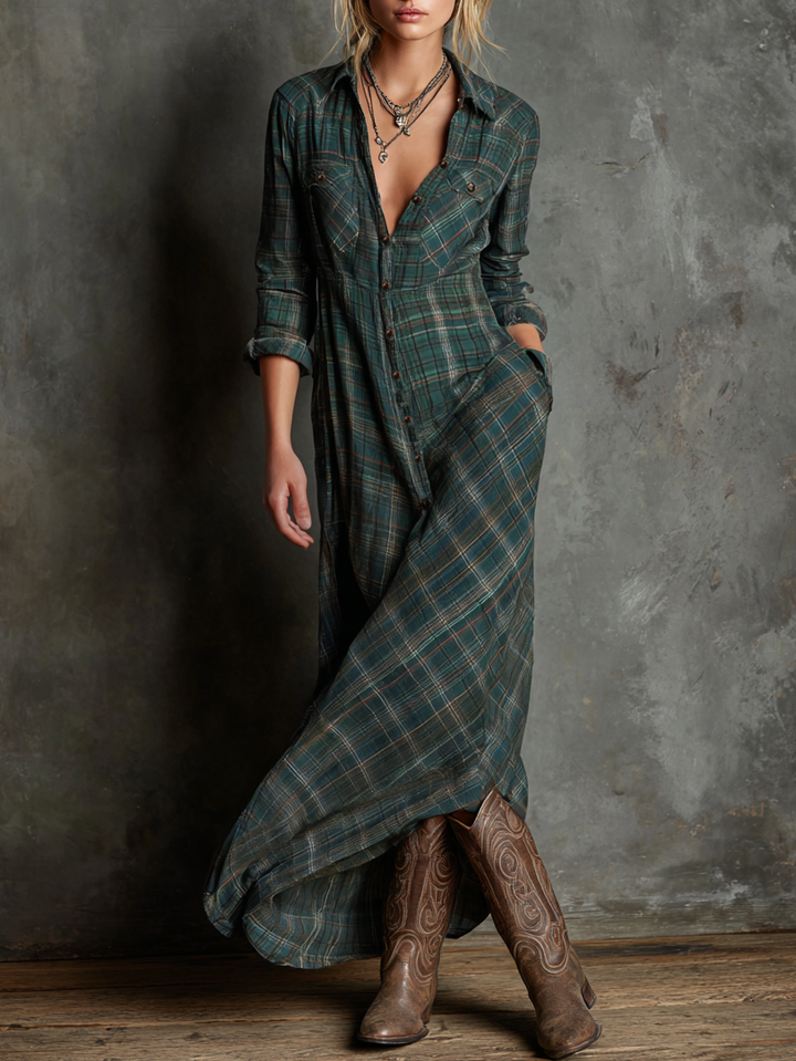 Muse and Valeur | Plaid Lapel Single-Breasted Maxi Dress