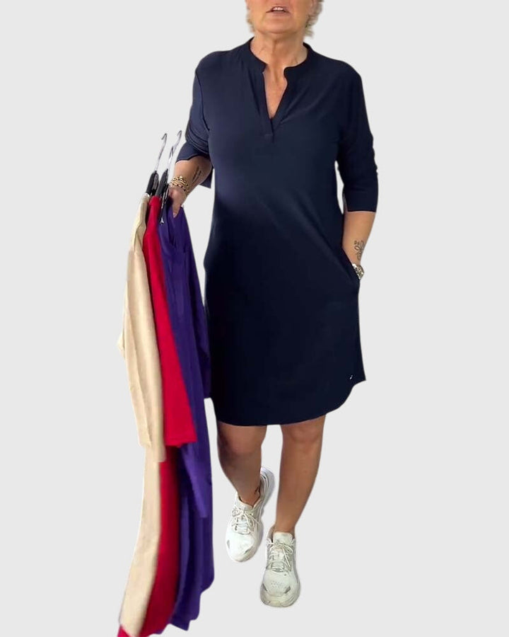 Muse and Valeur | Solid V-Neck Dress