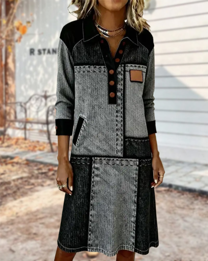 Muse and Valeur | Dress | Button, Flip, V-neck, Color Block