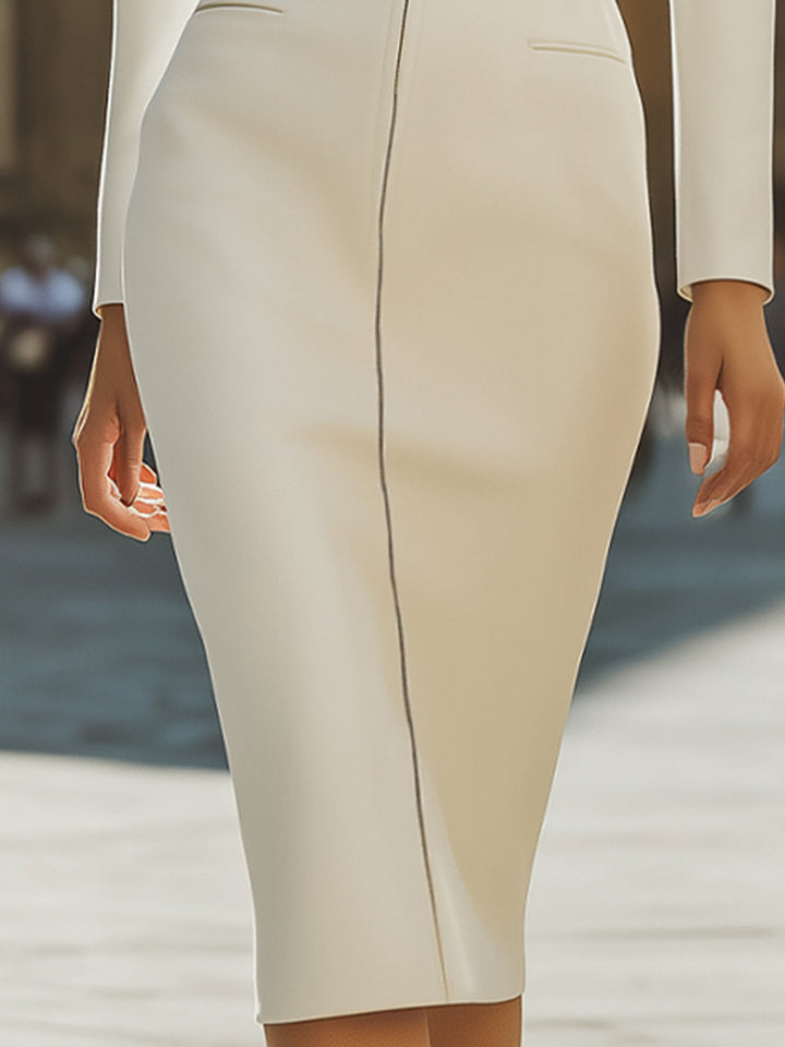 Muse & Valeur | Plain Structured Zip-Front Midi Dress