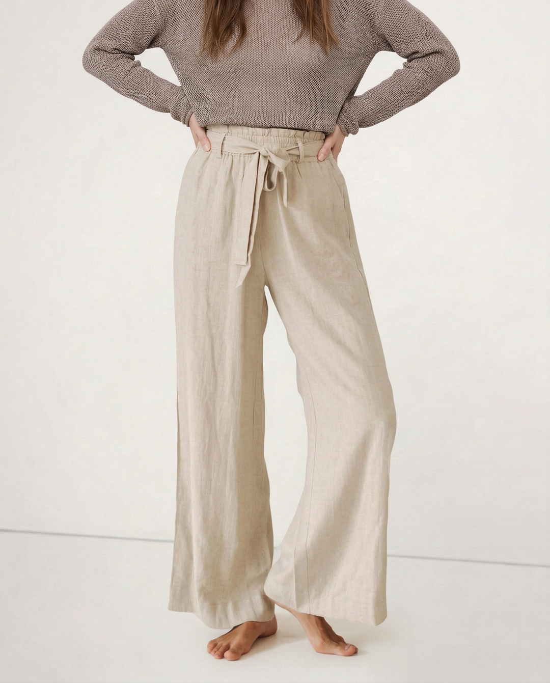 Muse & Valeur | Linen Wide Leg Pant for Women in Ruffle Style