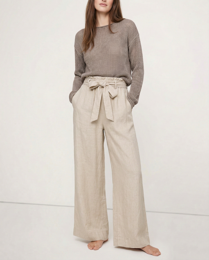 Muse & Valeur | Linen Wide Leg Pant for Women in Ruffle Style