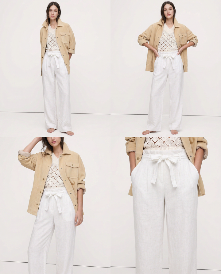Muse & Valeur | Linen Wide Leg Pant for Women in Ruffle Style