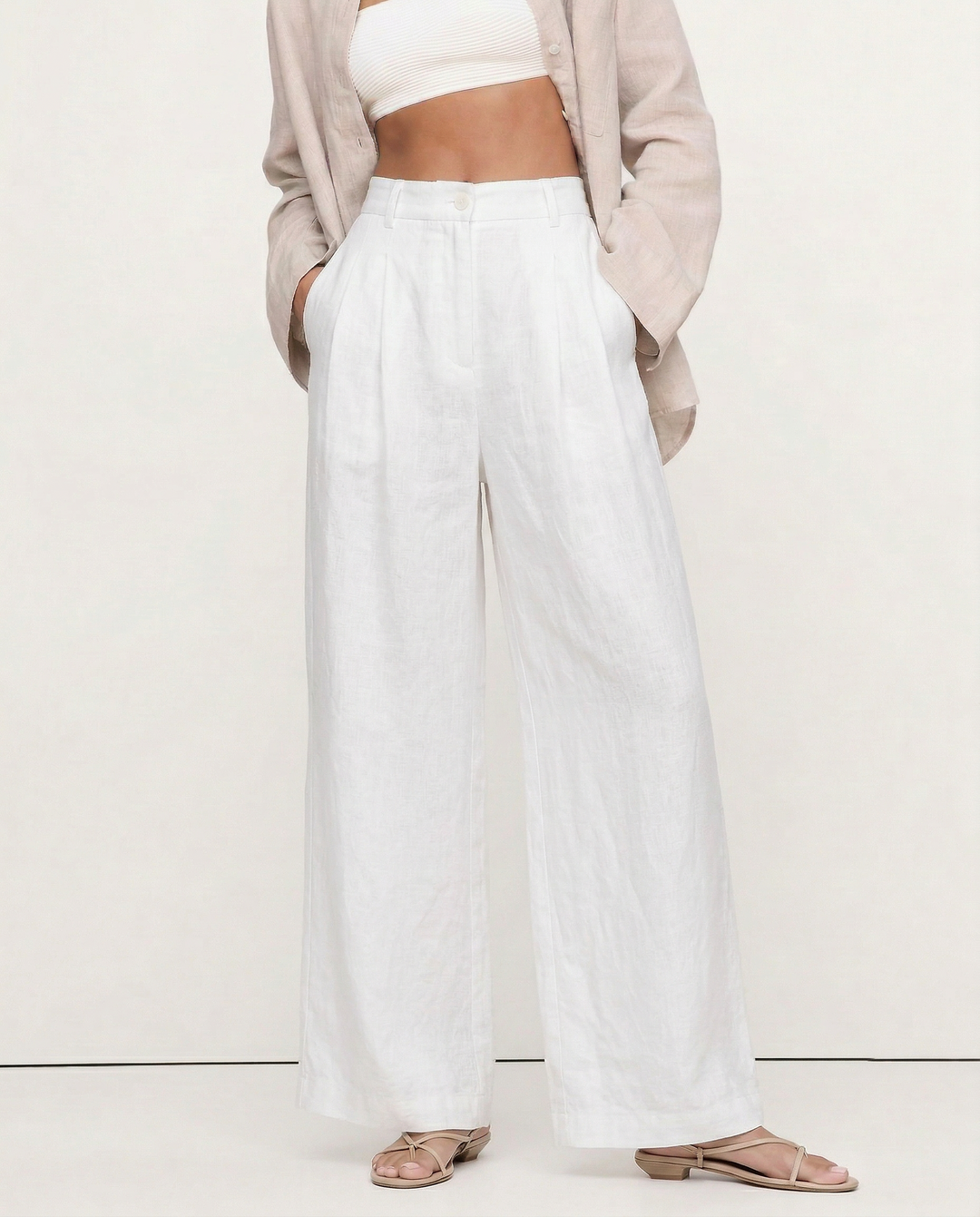 Muse & Valeur | Pleated Wide Leg Linen Pant