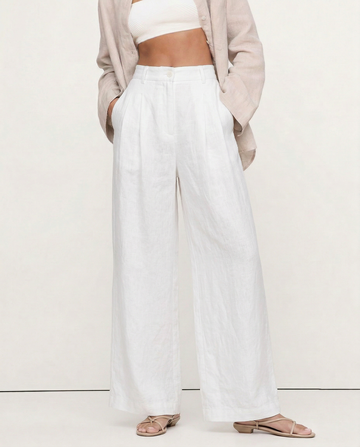 Muse & Valeur | Pleated Wide Leg Linen Pant